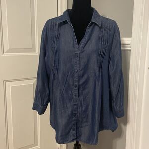 Gloria Vanderbilt Roll Tab Sleeves Chambray Button Up Women’s Shirt Size X-Large